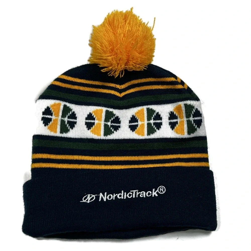 Utah Jazz Beanie Hat Pom Yellow Blue Cuffed NBA Basketball‎ Winter